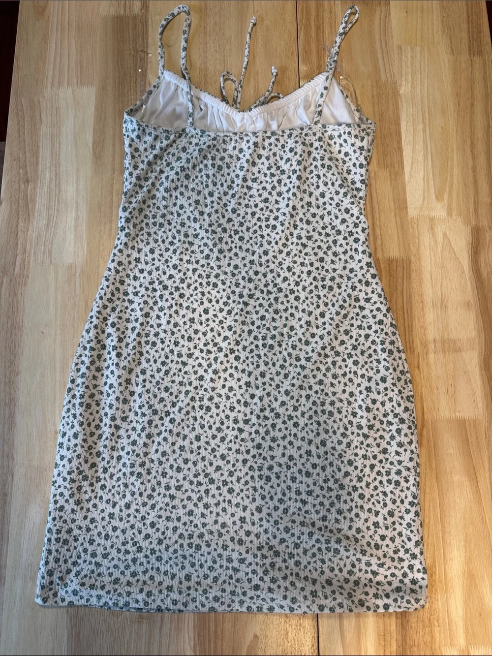 Le Lis White Camisole Slip Dress with Green Floral Print